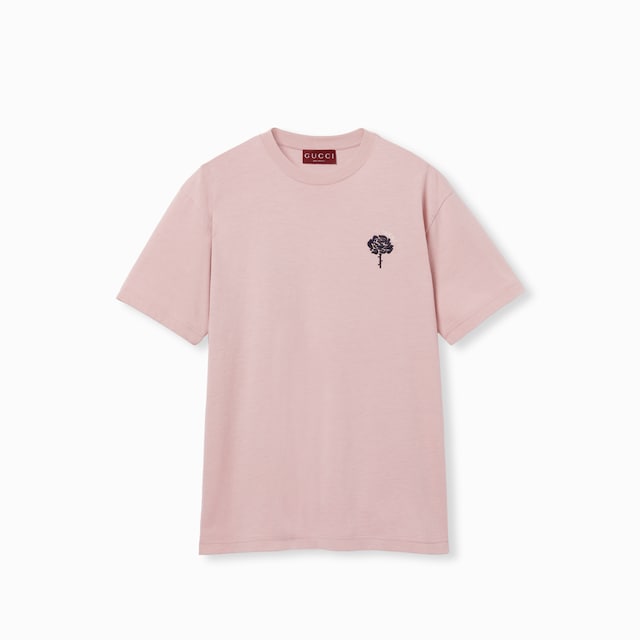 エンブロイダリー付き コットンジャージー Tシャツ