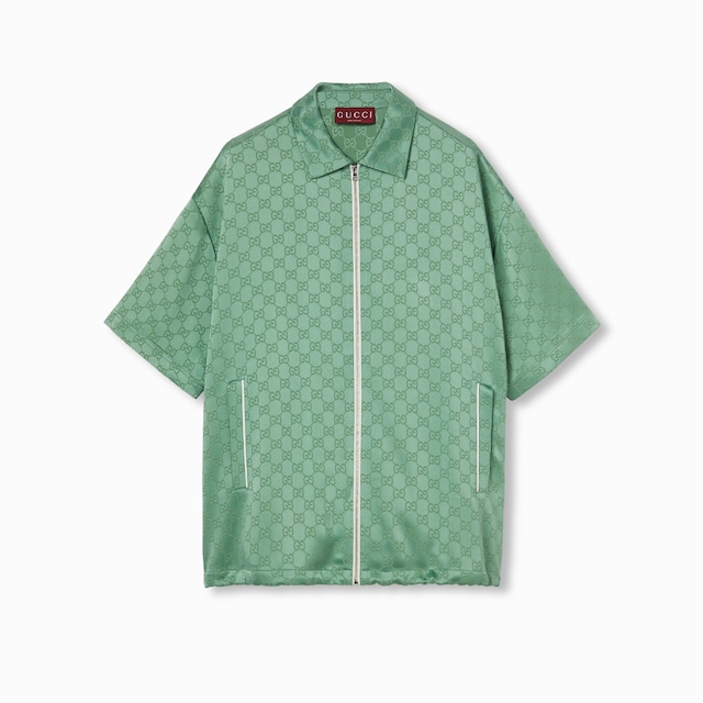 Relaxed fit GG satin zip shirt