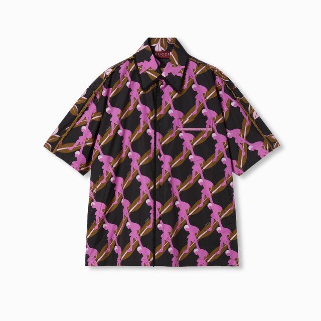 Printed oversize cotton poplin shirt
