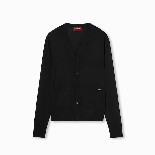 Fine wool knit cardigan with intarsia