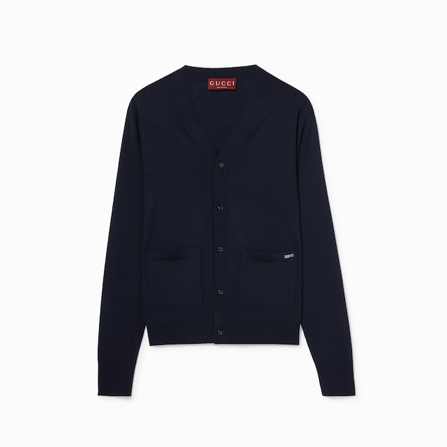 Fine wool knit cardigan with intarsia