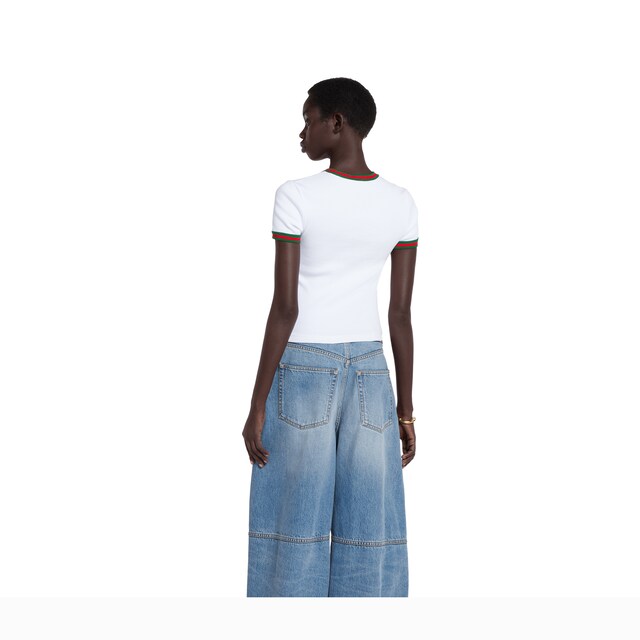 Cotton rib T-shirt with Web - image 5