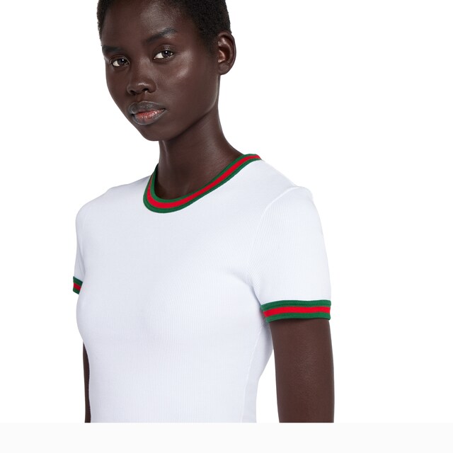 Cotton rib T-shirt with Web - image 4