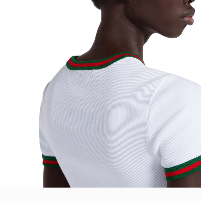 Cotton rib T-shirt with Web - image 3