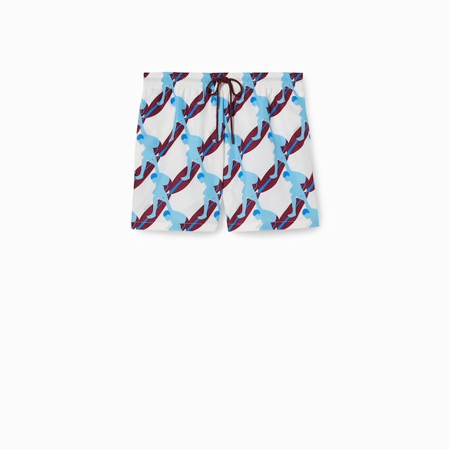 Printed technical poplin swim short