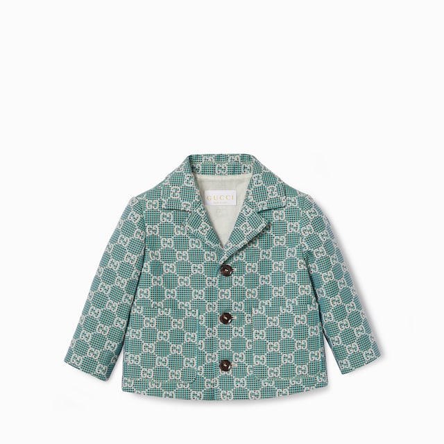 Baby GG canvas hooded zip jacket in beige and blue | GUCCI® US