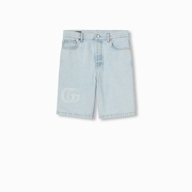 Lasered denim shorts