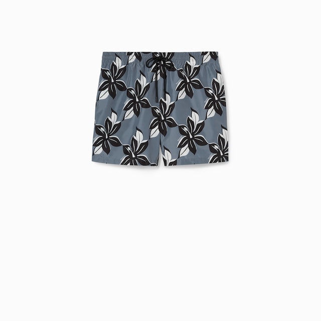 Printed technical poplin swim short