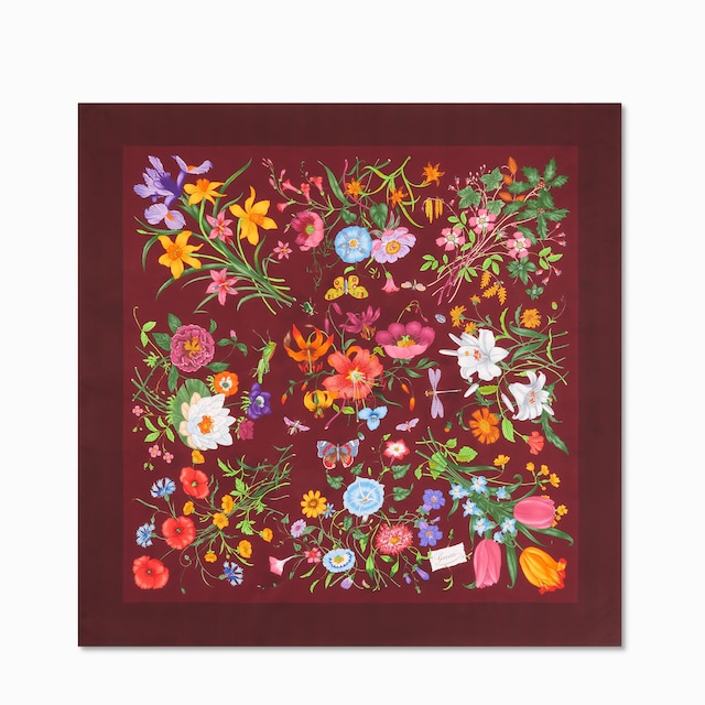 花卉印花桑蚕丝斜纹方巾