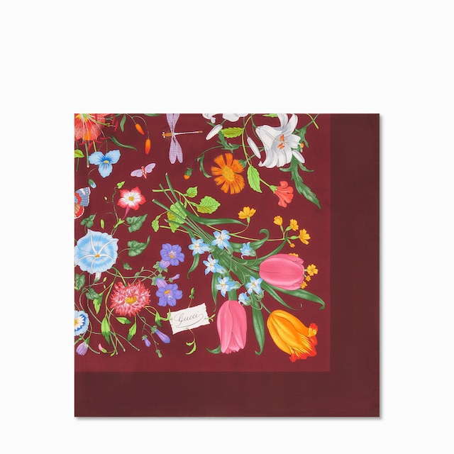 花卉印花桑蚕丝斜纹方巾