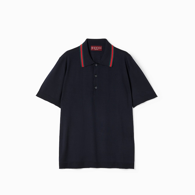 Polo en maille de laine avec bande Web