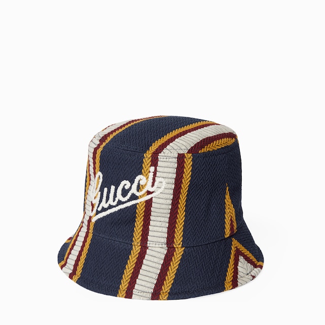 Striped canvas bucket hat with embroidery