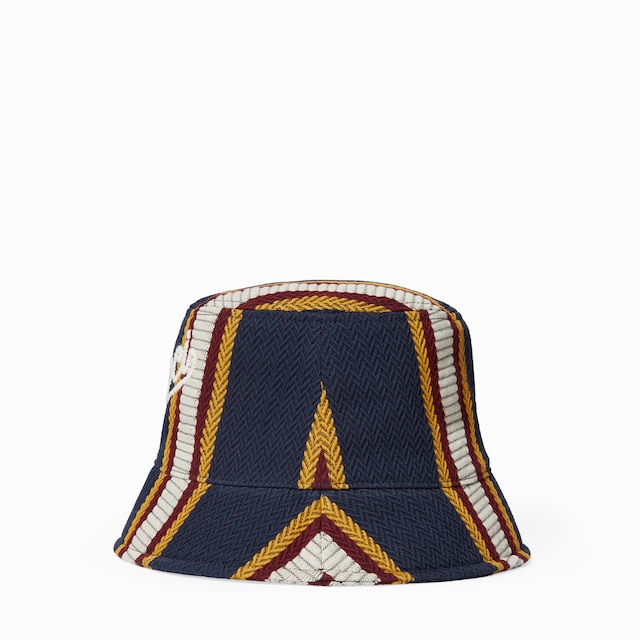 Striped canvas bucket hat with embroidery