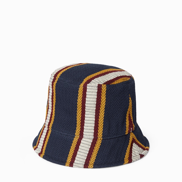 Striped canvas bucket hat with embroidery