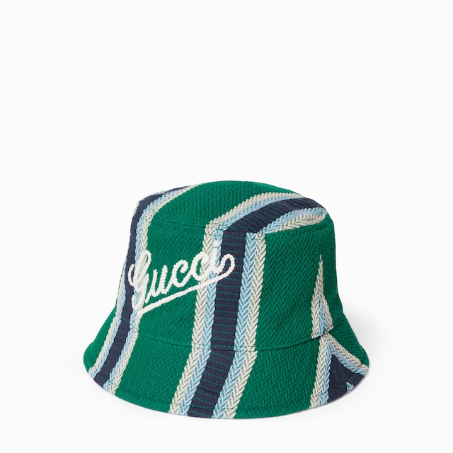 Striped canvas bucket hat with embroidery