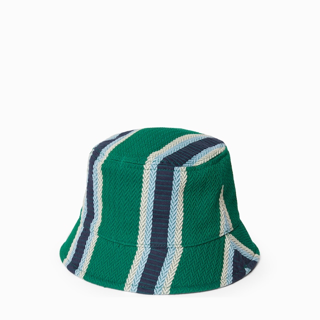 Striped canvas bucket hat with embroidery