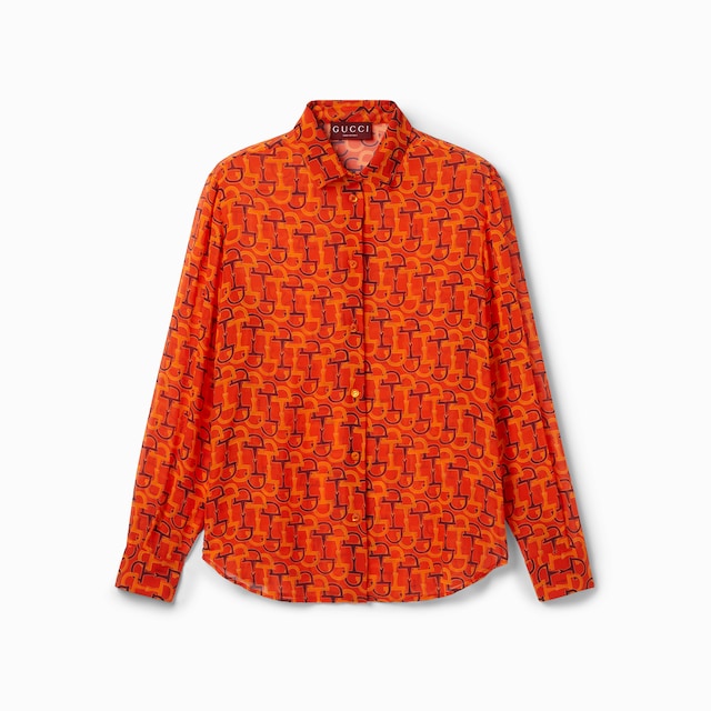 Tシャツ・カットソー GUCCI FW25 Orange satin shirt (836310ZAQKJ 7481) GG satin shirt in bright orange | GUCCI® US