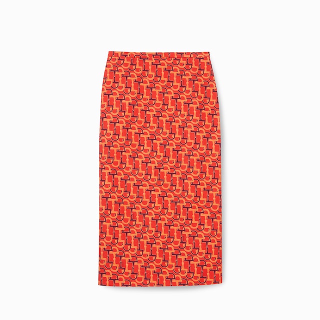 Printed cotton mid-length skirt