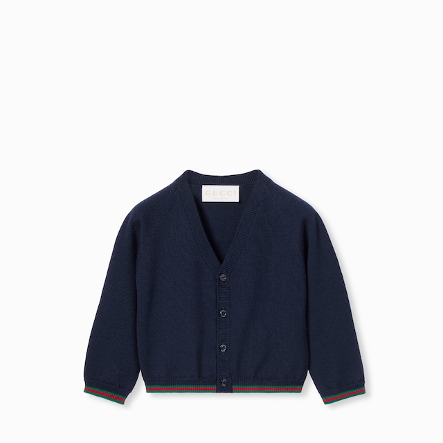 GUCCI BABY 男女兼用カーディガン Baby GG wool jacquard cardigan in light grey and grey