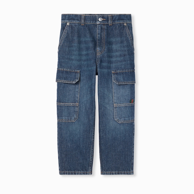 Pantalón infantil de denim con tribanda Web
