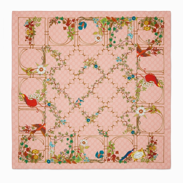 GUCCI 20春夏 GGフローラ フラワー シルクスカーフ ピンク グッチ GGフローラ プリント シルク スカーフピンク | GUCCI公式