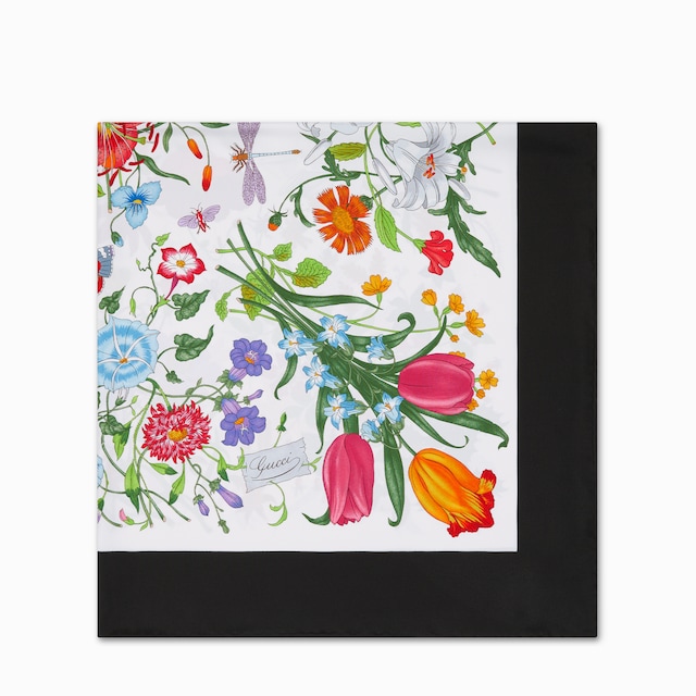 Printed Flora silk twill carré