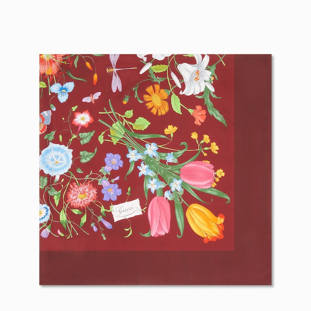 Carré in twill di seta con stampa Flora