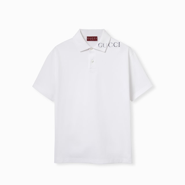 Printed cotton polo shirt