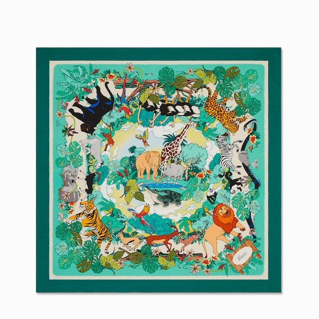 GUCCI シルク スカーフ【注目商品】 90 x 90 プロジェクト プリント シルクスカーフブラック