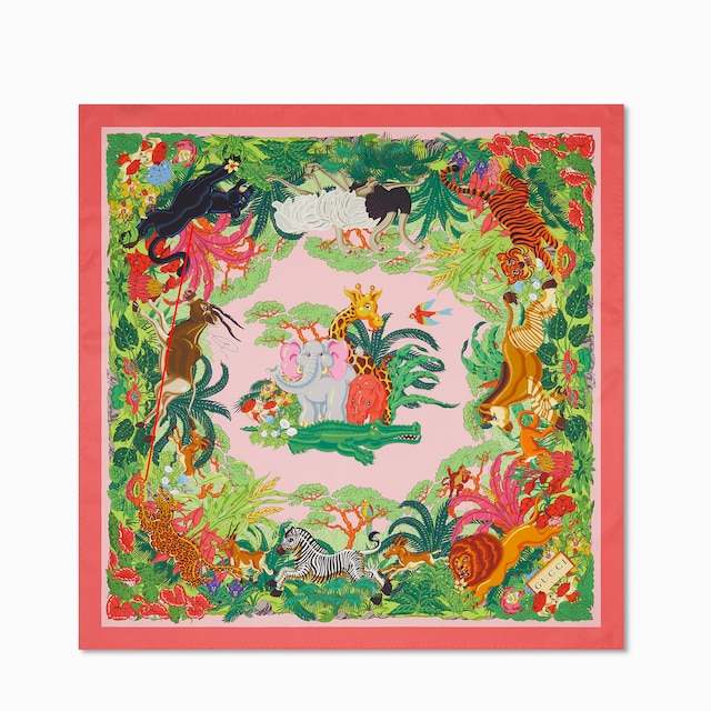 GUCCI シルクスカーフ ロゴ入り 90 x 90 プロジェクト プリント シルクスカーフブラック
