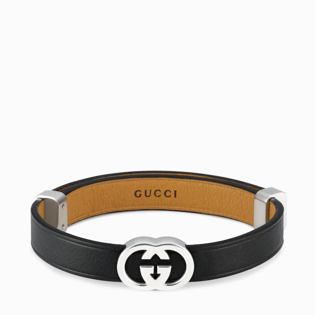 Gucci Interlocking leather bracelet in Rosso Ancora red