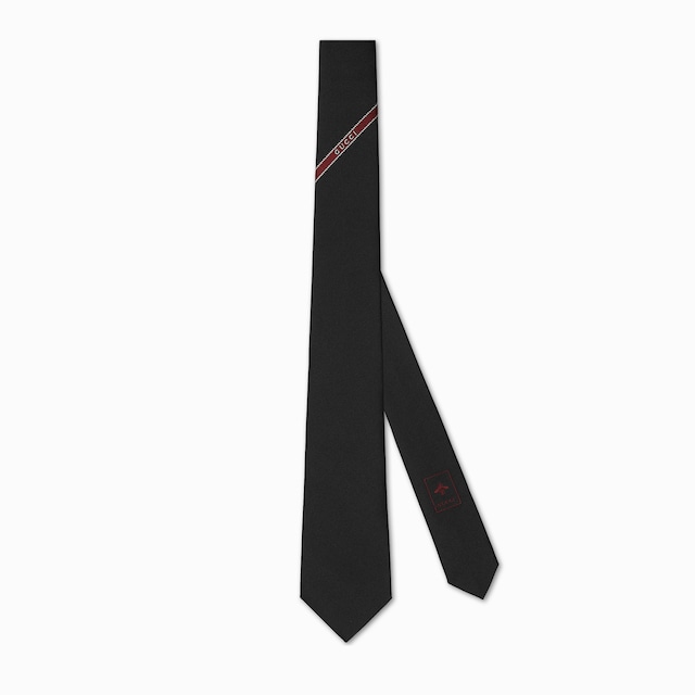 Silk jacquard tie with embroidery