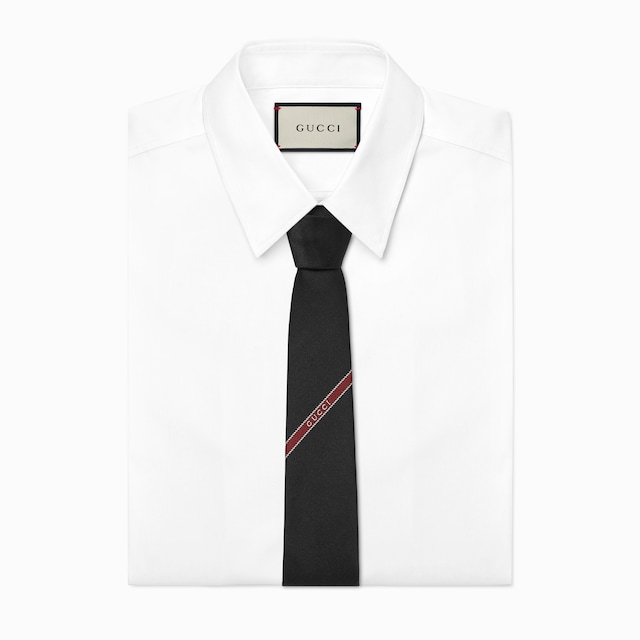 Silk jacquard tie with embroidery