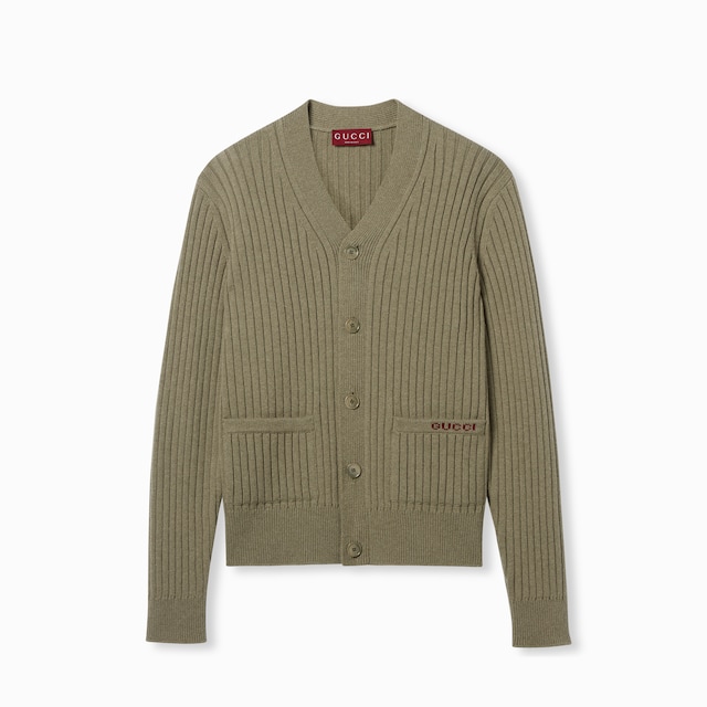 Rib wool cashmere knit cardigan