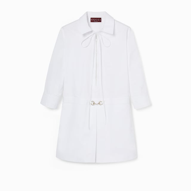 Cotton poplin shirt dress with Horsebit