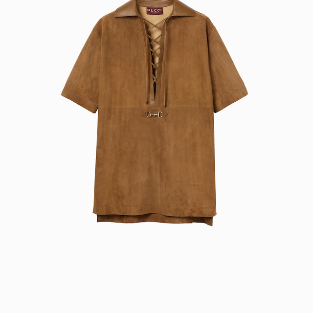 Suede V-neck dress with Horsebit