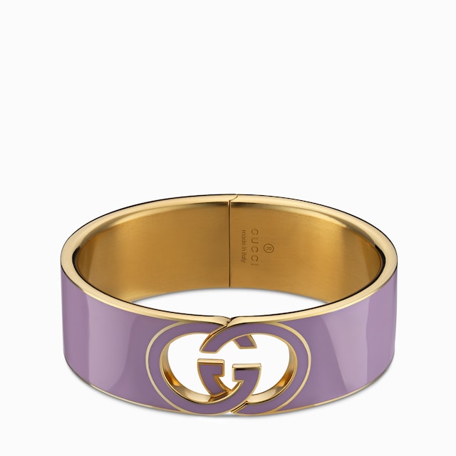 Gucci Interlocking enamel cuff bracelet in yellow gold-toned