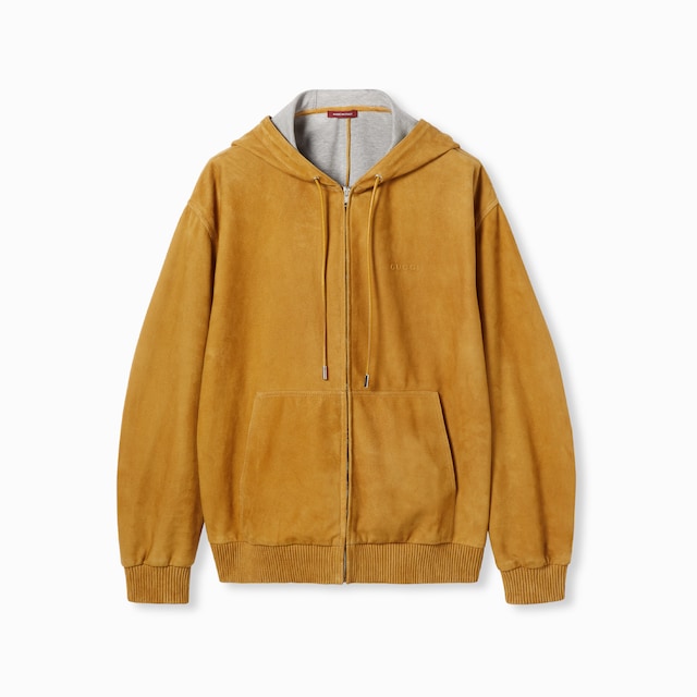 Suede zip sweatshirt with embossed logo