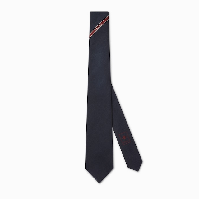 Silk jacquard tie with embroidery