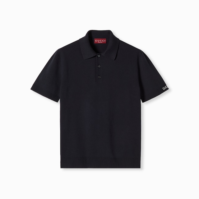 Silk cotton knit polo shirt