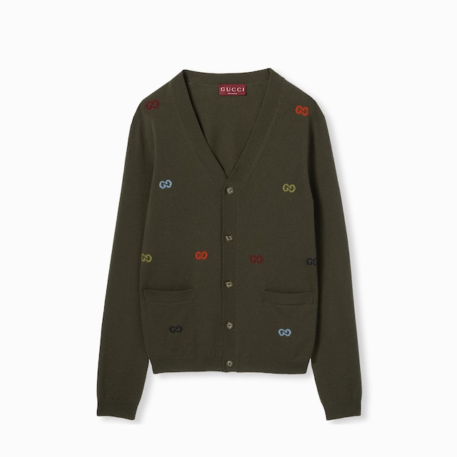 Cardigan in cashmere fine con intarsio
