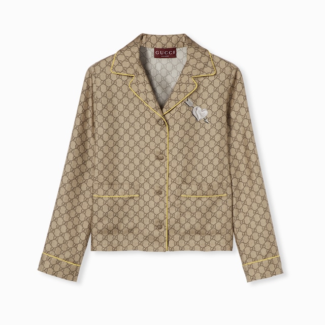 GG silk twill shirt with print