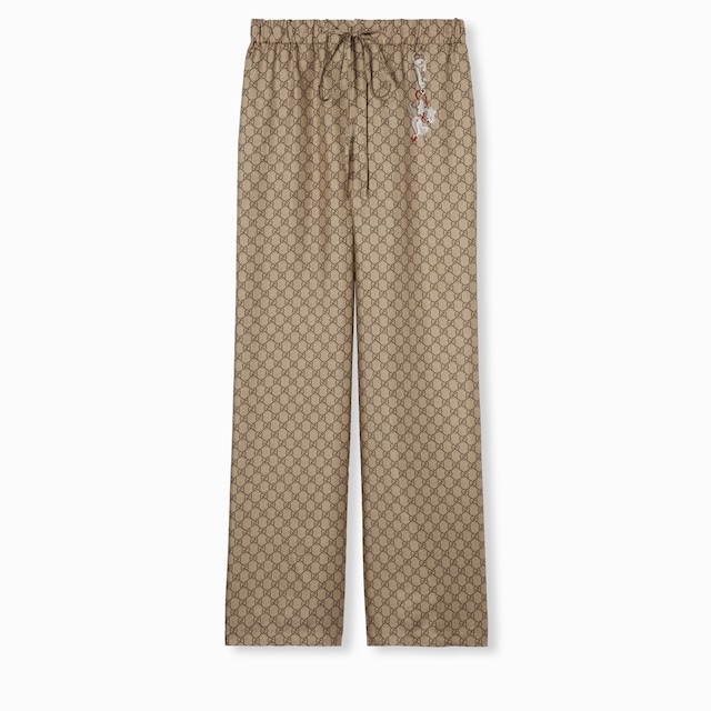 Pantalon en twill de soie GG avec imprimé