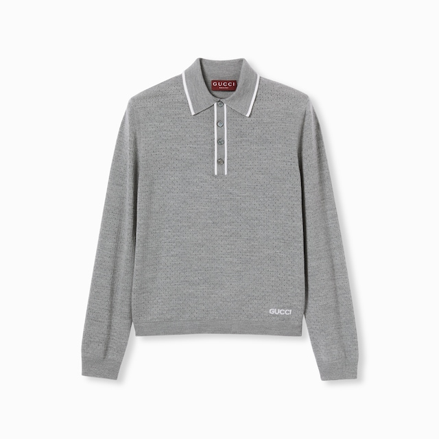 Polo en maille de laine fine avec motif en intarsia