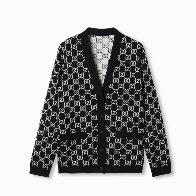 Reversible GG wool jacquard cardigan