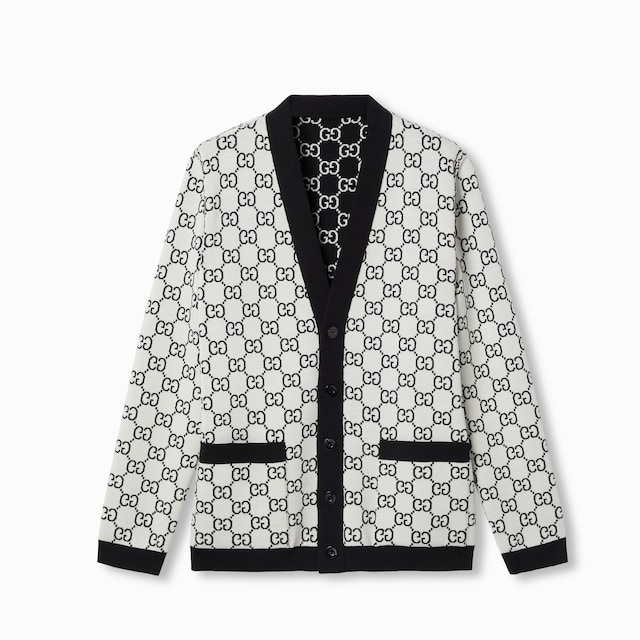 Reversible GG wool jacquard cardigan