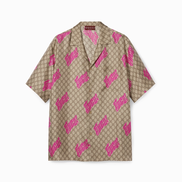 Bowling-Shirt aus Seidentwill mit Print