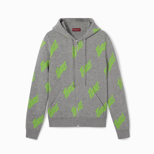Wool knit zip jacket with jacquard