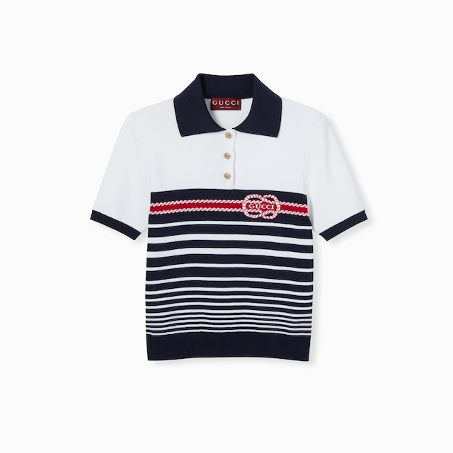 Cotton stitch polo top with intarsia