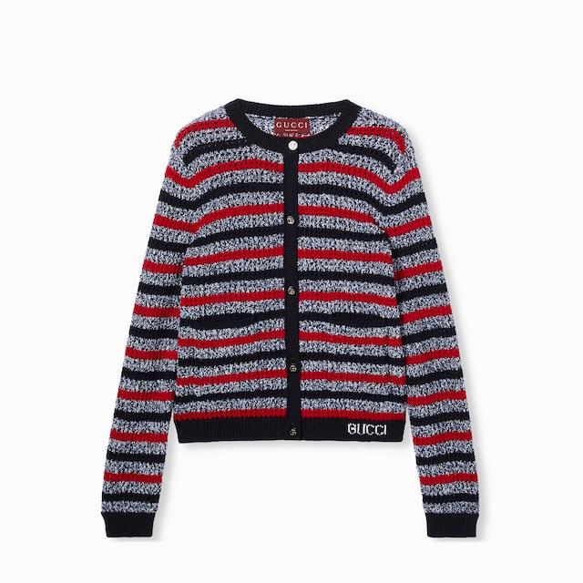 Striped cotton cardigan with intarsia